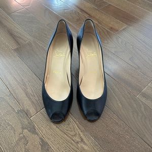 Christian Louboutin Black Leather Peep Toe Heels